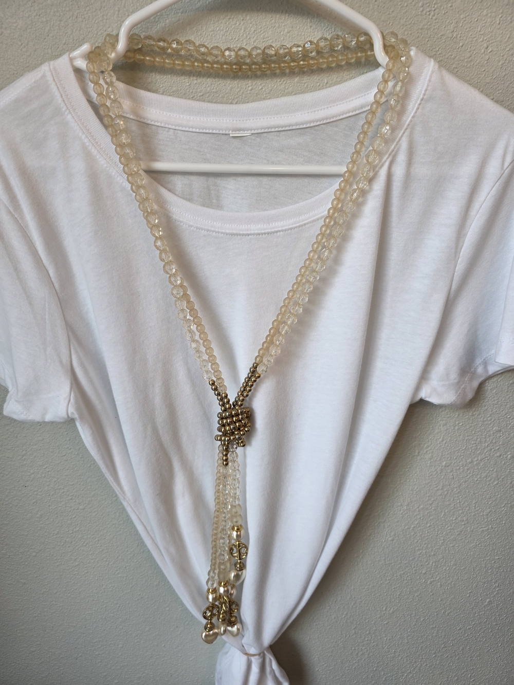 Gold-Tone and Clear Beaded Long Necklace #27